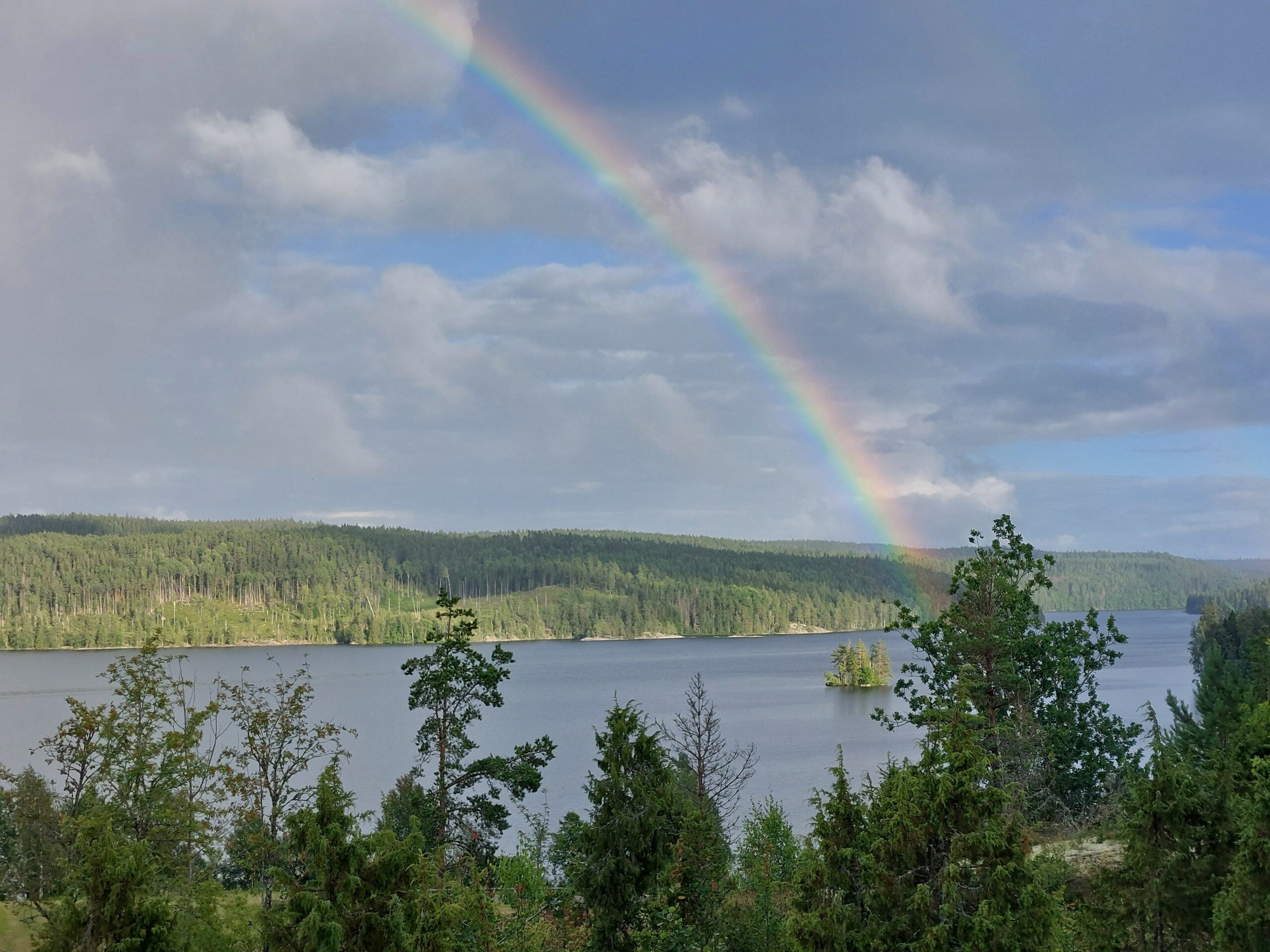 Rainbow over lake